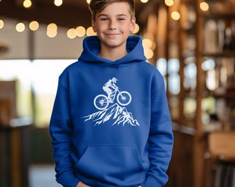 Kids Mountain Biking Hoodie - Youth Outdoor Sport Sweatshirt - Gift for Cyclist -  Bike Trail Top - Kids MTB Sweatshirt