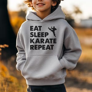 Kids Karate Hoodie - Youth Martial Arts Sweatshirt - Eat Sleep Karate Repeat - Karate Lover Gift - Gift for Grandson