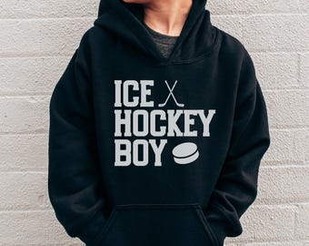 Boys Ice Hockey Hoodie - Youth Hockey Hooded Sweatshirt - Kids Sports Apparel - Hockey Player Gift - Gift for Hockey Fan