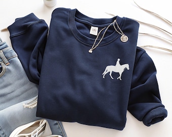 Embroidered Horse and Rider Sweatshirt - Equestrian Crewneck - Equine Lover Gift - Horseback Riding Pullover - Horse Enthusiast Apparel