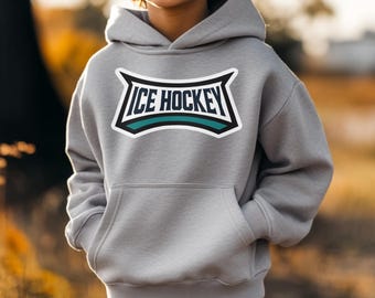 Kids Ice Hockey Hoodie - Youth Hockey Sweatshirt - Gift for Grandson - Sports Hoodie for Boys - Gift for Hockey Player