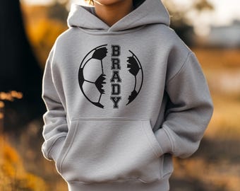 Personalized Kids Soccer Hoodie - Soccer Ball Design Sweatshirt - Custom Sports Pullover Jacket - Custom Name Hoodie - Soccer Player Gift