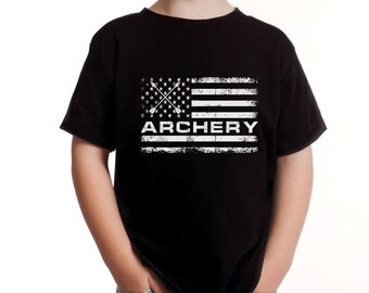 Kids Archery Shirt - Gift for Grandson - Patriotic T-shirt - Perfect Gift for Young Archers - Hunting Gift for Boys - Archery Fan Apparel