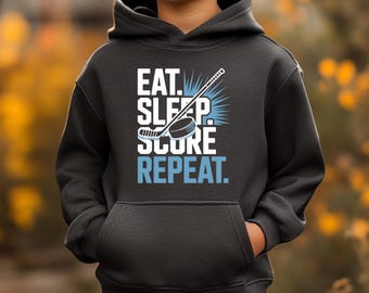 Hockey Hoodie for Youth - Gift for Grandson - Boys Ice Hockey Sweatshirt - Eat Sleep Score Repeat - Gift for Hockey Player - Hockey Fan Top