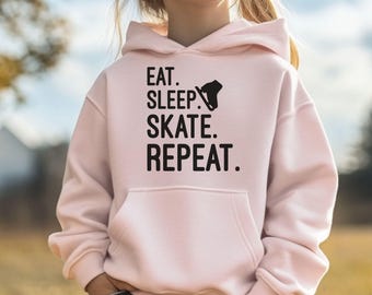 Kids Figure Skating Hoodie - Eat Sleep Skate Repeat Sweatshirt - Youth Skating Apparel - Ice Skating Sweats - Gift for Figure Skater