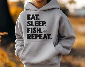 Kids Fishing Hoodie - Youth Fishing Sweatshirt - Fishing Apparel - Gift for Fisherman - Fishing Theme Birthday Gift - Gift for Grandson