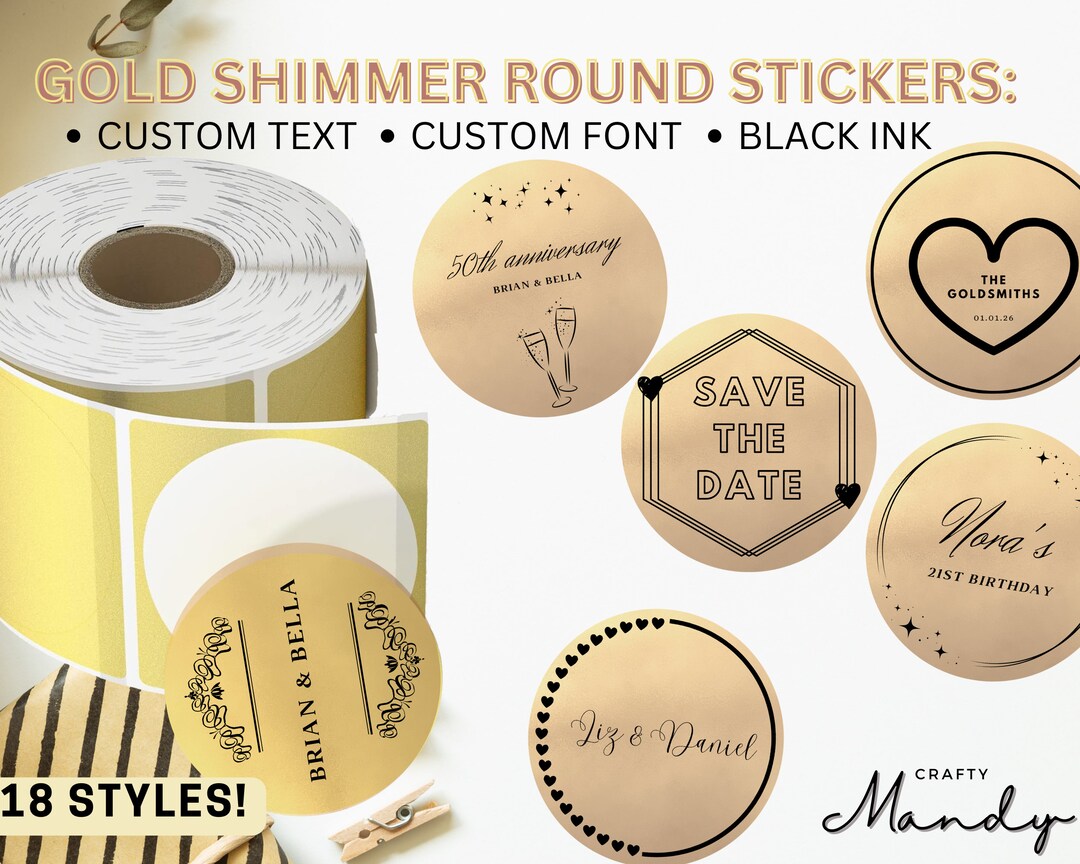 Gold & Black ROUND Shimmer Stickers, Custom Stickers, Bulk Stickers ...
