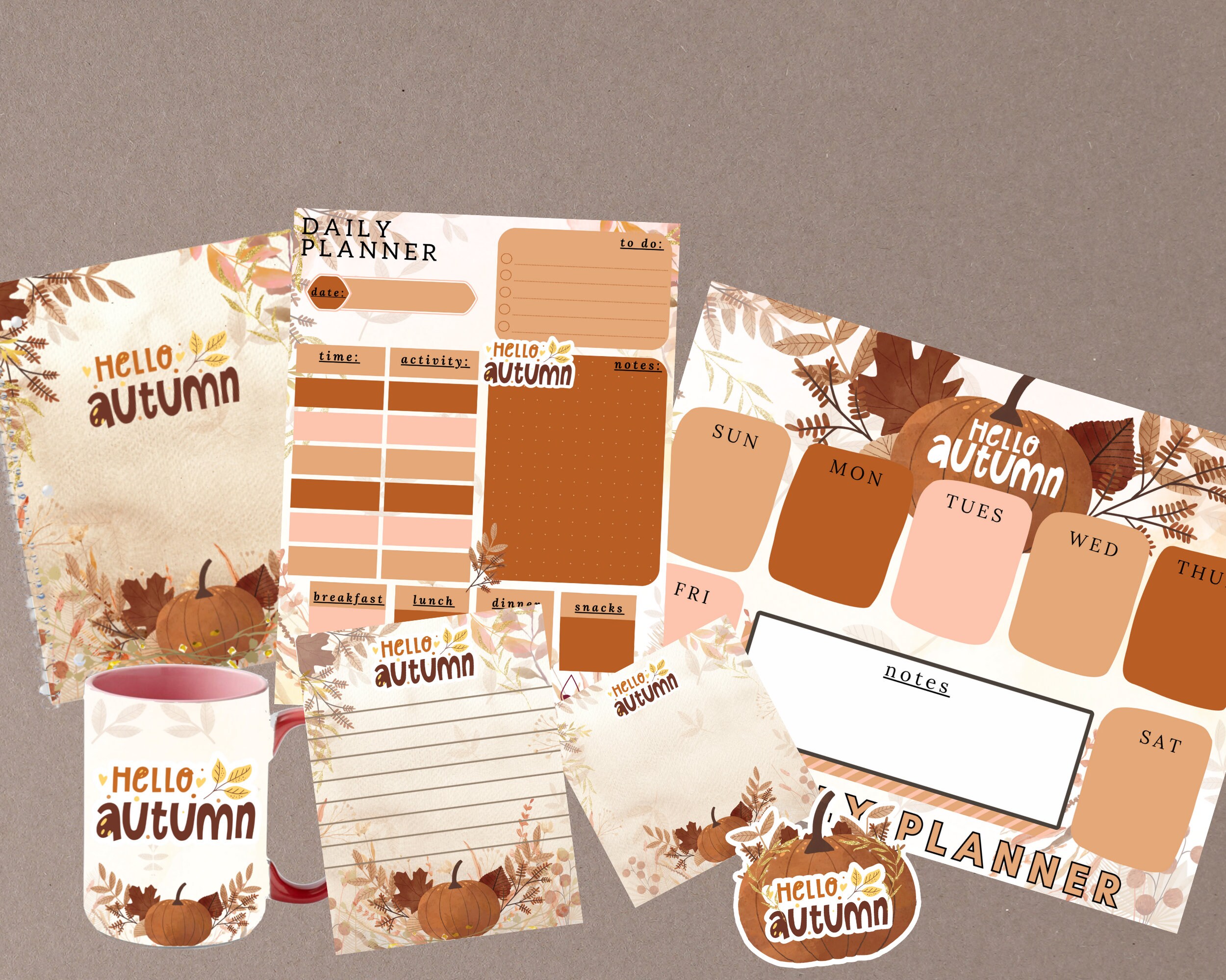 Hello Autumn BUNDLE- Stationery Bundle - Notebook - Sticker Decals - Notepad - Magnet - Weekly Planner - Daily Planner | CRAFTY MANDY