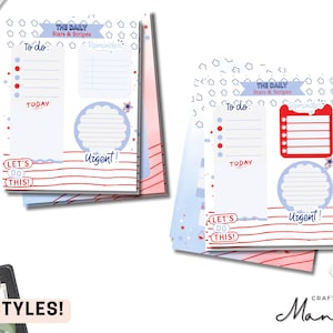 May include: Two "The Daily Stars & Stripes" notepads with to-do lists, reminders, and urgent sections. The pads feature red, white, and blue designs with star and stripe motifs. The text "Let's do this!" is also visible. The image also says "4 Styles!"