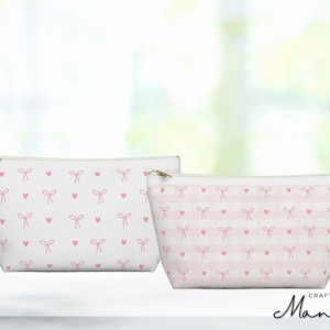 Crafty Mandy Pink Bows & Hearts - Accessory Pouch, Cute Girl Aesthetic, Coquette Theme, On the Go Bag, Makeup Bag, Pencil Bag, Accessory Bag