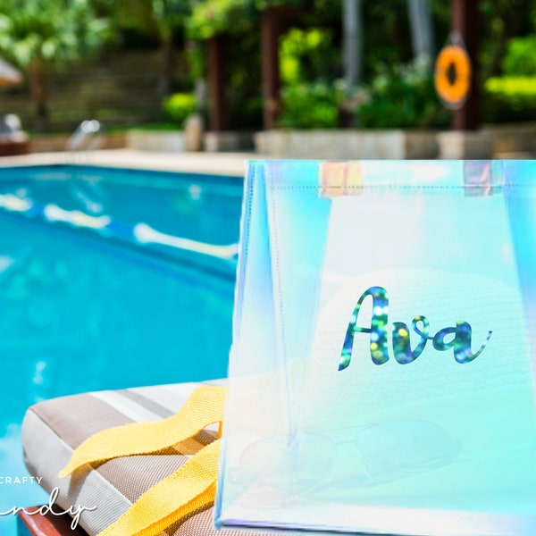 Personalized Waterproof Tote Bag, Poolside Bag, Clear Bag, Sparkly Bag, Bridesmaid Bag with Name, Birthday Gift Ideas, Best Friend Gifts