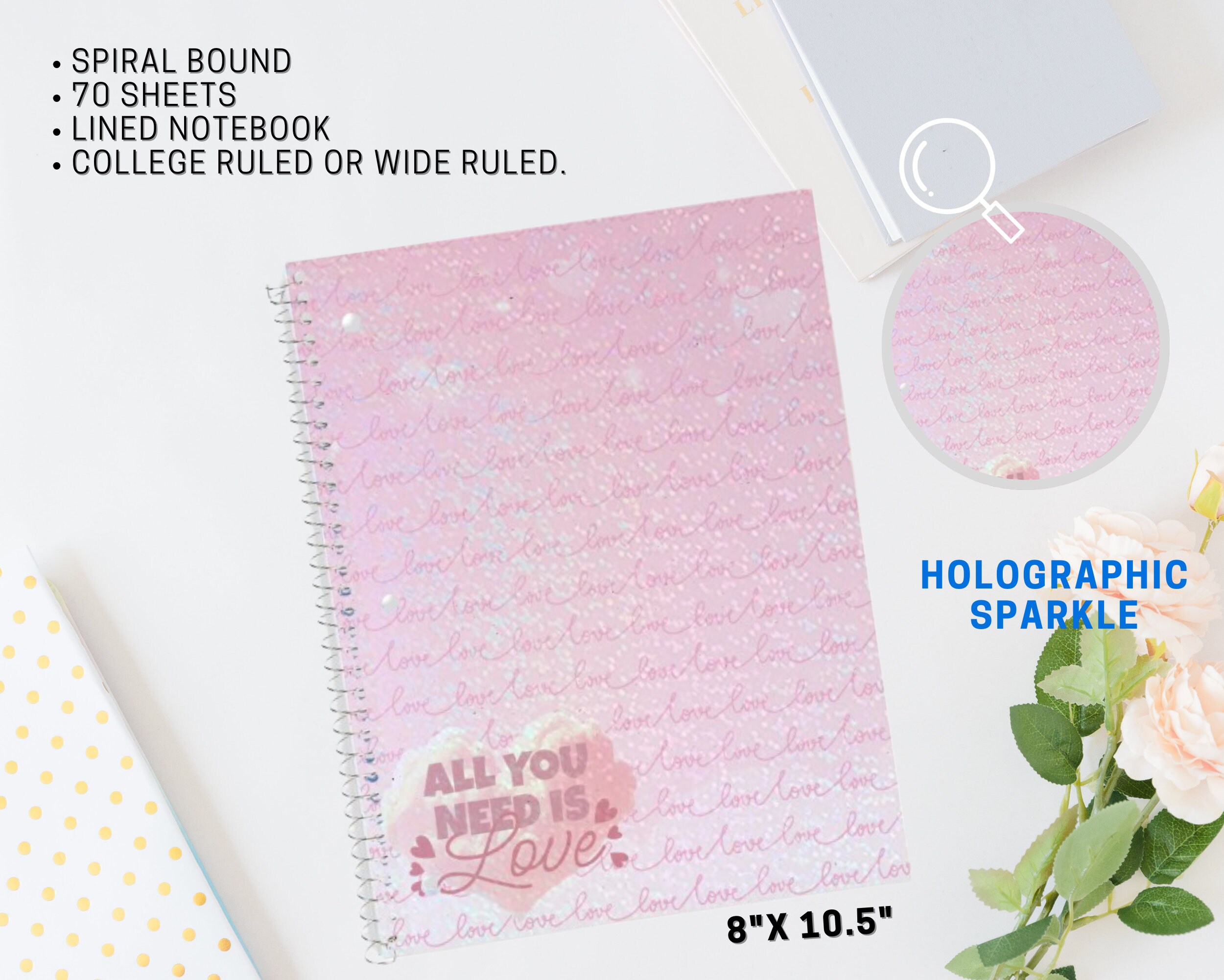 All You Need is Love Lined Notebook, Spiral Notebook, Pink Notebook ...