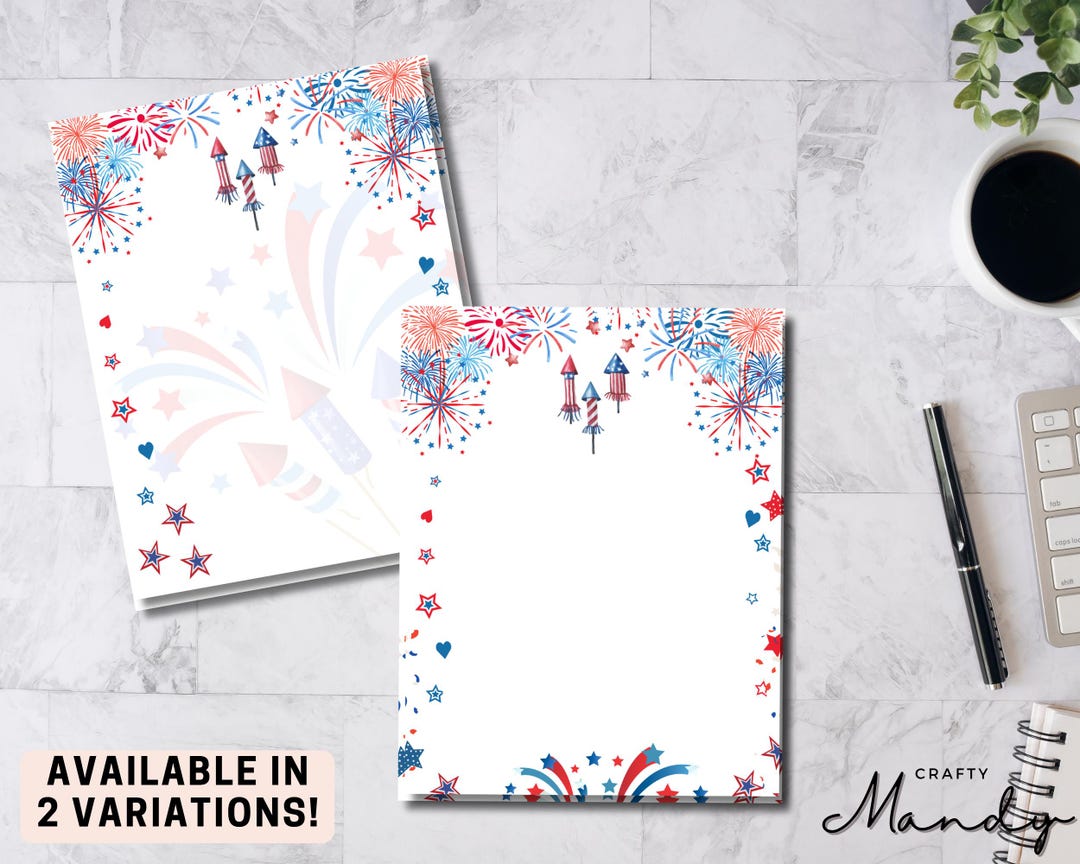Firework Notepad Rocket Burst 4th of July Patriotic Stationery Notepad Festive Fireworks ...