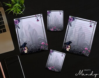 Mystieke Schedels & Distels Kladblok - Afscheurbaar Kladblok - Schedel Kladblok - Memo Pad - Gevoerd Kladblok - Distels - Notitieboekpapier | AMBACHTIGE MANDY