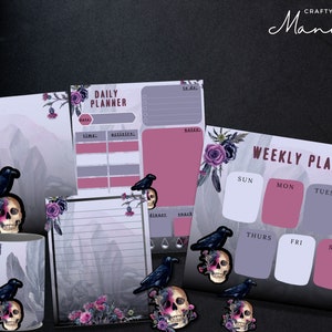 Mystical Skulls & Thistles BUNDLE- Stationery Bundle - Notebook - Decals - Notepad - Magnet - Weekly Planner - Daily Planner | CRAFTY MANDY