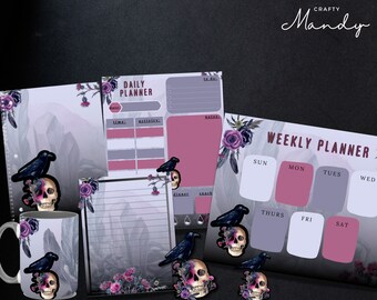 Mystical Skulls & Thistles BUNDLE- Stationery Bundle - Notebook - Decals - Notepad - Magnet - Weekly Planner - Daily Planner | CRAFTY MANDY