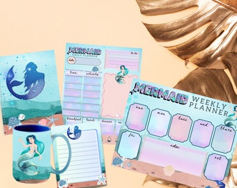Magical Mermaid BUNDLE- Stationery Bundle - Mermaid Theme - Notebook - Notepad- Weekly Planner - Daily Planner - Mermaid  | CRAFTY MANDY