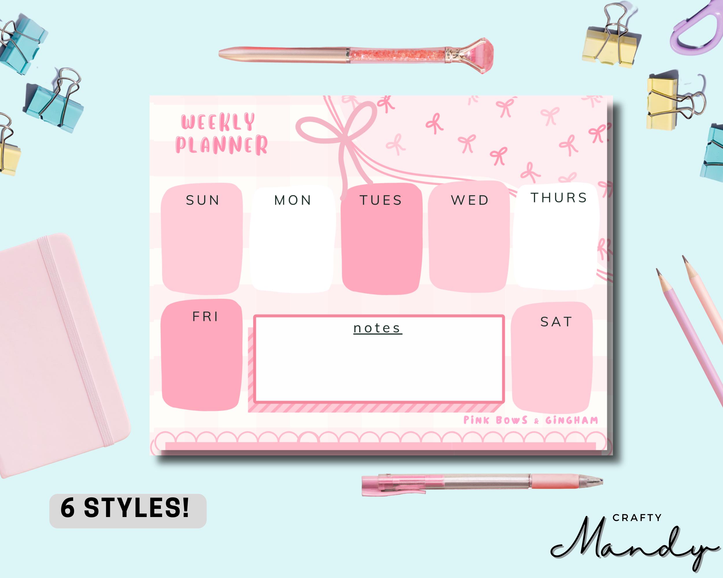 Pink Bows & Gingham Weekly Planner - Tear Away Notepad - Planner - Memo ...