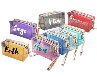 Personalized Waterproof Makeup Bag, Make Up Bag, Sparkly Bag, Bridesmaid Make Up Bag with Name, Birthday Gift Ideas, Best Friend Gifts