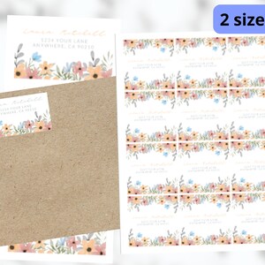 Peut inclure: Deux tailles d'étiquettes d'adresse de retour florales. La plus grande étiquette comporte le texte "Laura Pitchell 1234 YOUR LANE ANYWHERE, CA 90210". La plus petite étiquette comporte le texte "Laura Pitchell 1234 YOUR LANE ANYWHERE, CA 90210".
