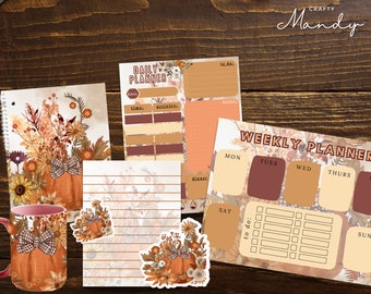 Fall Harvest BUNDLE- Stationery Bundle - Notebook - Decals - Notepad - Magnet - Weekly Planner - Daily Planner | CRAFTY MANDY
