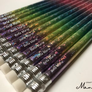 Holographic Sparkle #2 Pencils, Custom Pencils, Personalized Pencils, Back to School, Gift Teacher gift, Teacher Appreciation | Crafty Mandy