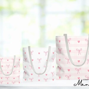 Crafty Mandy Pink Bows & Hearts Tote Bag - Soft Pastel Pink Tote, Coquette Theme Carryall, Organizational Tote, Cute Pink Bag