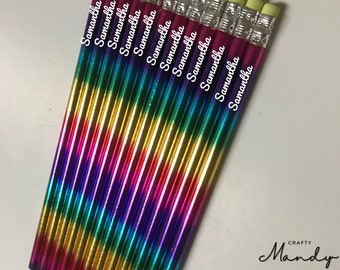 Rainbow Ombre Gradient Metallic Foil #2 Pencils, Custom Pencils, Personalized Pencils, Back to School, | Crafty Mandy