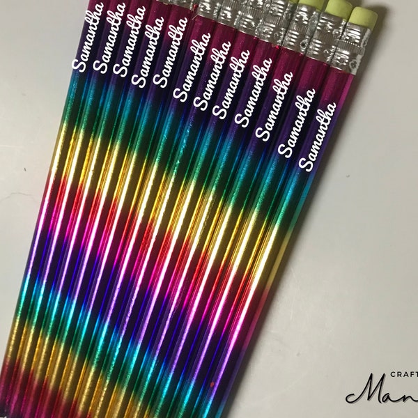 Regenbogen Ombre Farbverlauf Metallic foil #2 Bleistifte, Personalisierte Bleistifte, Schulanfang, | Handgemachte Mandy