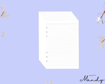 LINED Refill Paper, Blank Paper, 6 Ring Planner, Loose Leaf Binder Filler, Paper Inserts, Refillable Journal | A5  | CRAFTY MANDY