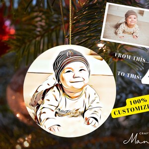Cartoon Photo Ornament | Cartoon Effect | Ceramic Ornament Christmas Tree Decor | Holiday Photo Disc Ornament | Crafty Mandy