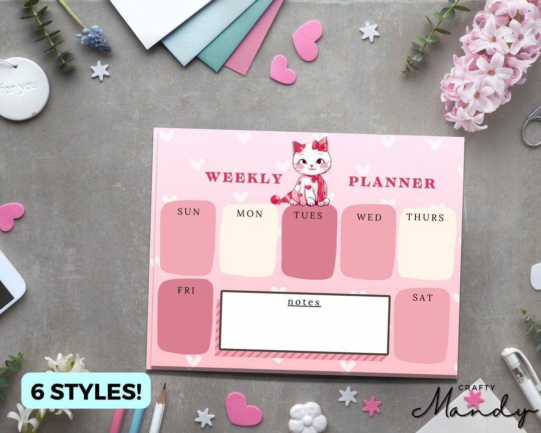 Cute Valentine's Cat Weekly Planner- Tear Away Notepad - Love Planner ...