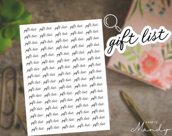 Gift List Stickers | kiss-cut sticker sheets, mini planner stickers, custom text phrases, script stickers | Mini Scripts | CRAFTY MANDY