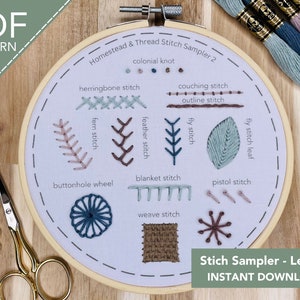 Hand Embroidery Stitch Sampler Pattern Level 2, PDF pattern instant download, beginner embroidery pattern