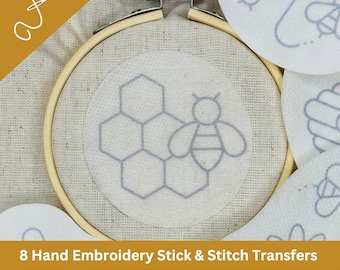 Stick and Stitch Embroidery Bees, Stick and Stitch Pattern Set, Peel and Stick Embroidery Pattern, Embroidery Stick and Stitch Set