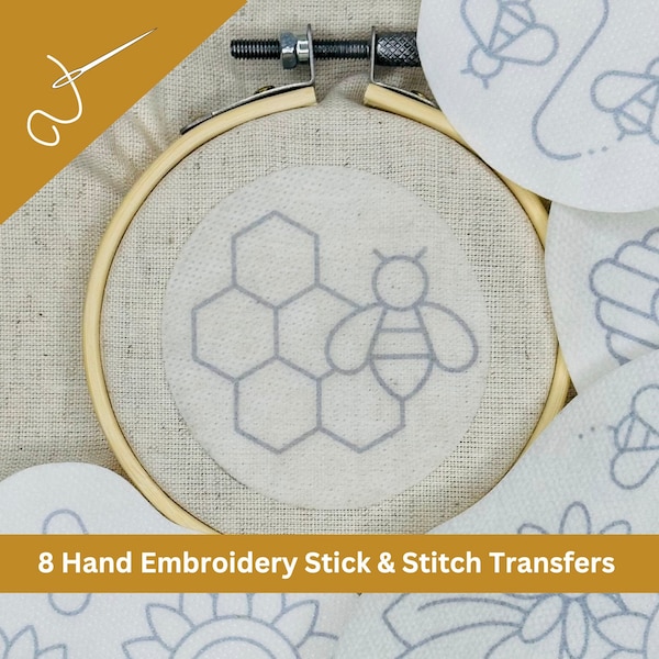 Stick and Stitch Embroidery Bees, Stick and Stitch Pattern Set, Peel and Stick Embroidery Pattern, Embroidery Stick and Stitch Set