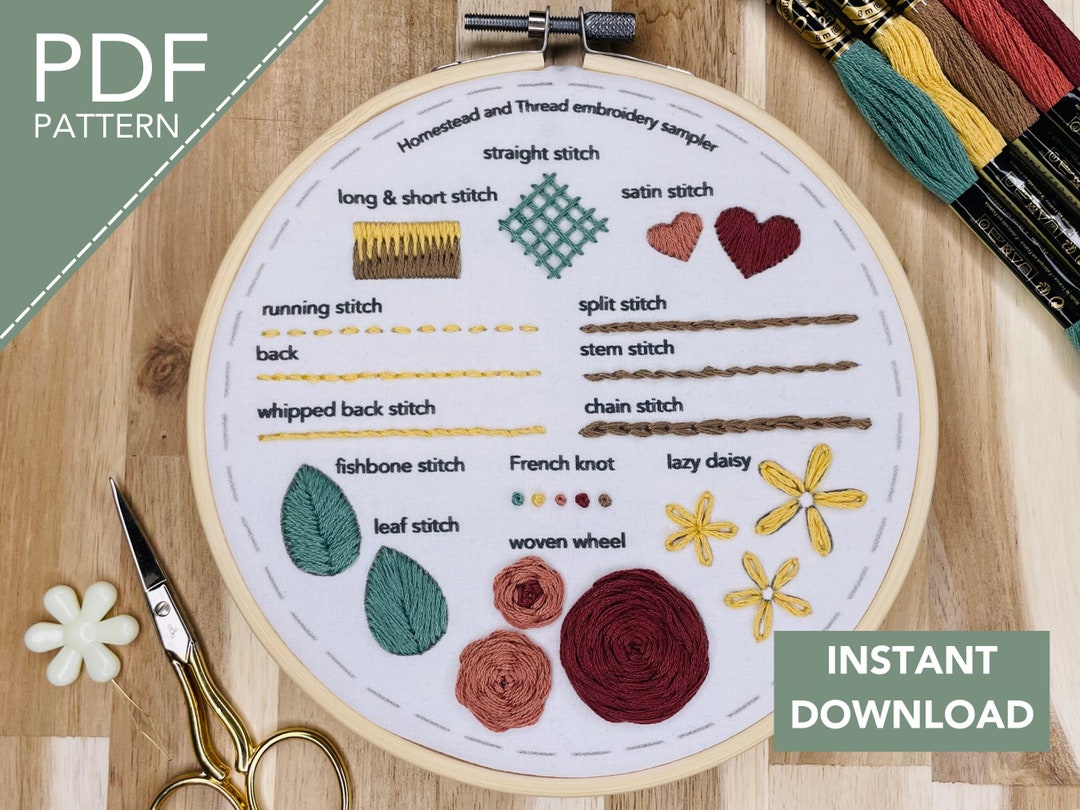 Hand Embroidery Stitch Sampler Pattern PDF Pattern Instant Etsy