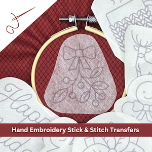 Happy Holiday Stick and Stitch Hand Embroidery, Stick and Stitch Pattern Set, Peel and Stick Embroidery Pattern, Christmas