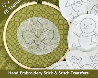 Stick and Stitch Embroidery, Stick and Stitch Pattern Set, Peel and Stick Embroidery Pattern, Embroidery Stick and Stitch Set, Christmas