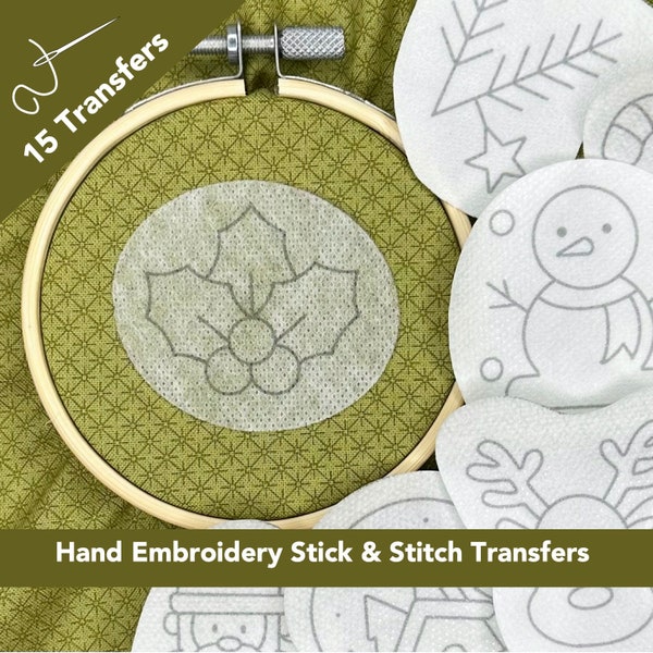 Stick and Stitch Embroidery, Stick and Stitch Pattern Set, Peel and Stick Embroidery Pattern, Embroidery Stick and Stitch Set, Christmas