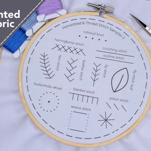 Pre-printed embroidery fabric Pattern 2, Beginner Embroidery Stitch Sampler, Embroidery Social Media Tutorials