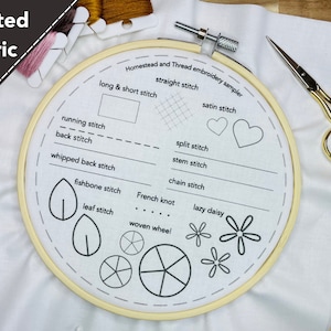 Pre-printed embroidery fabric Pattern 1, Beginner Embroidery Stitch Sampler, Embroidery Social Media Tutorials