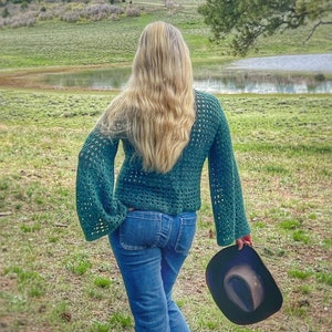 Easy Crochet Mesh Top Pattern designed with short or long sleeves, Adult XS-5X, Ice Lakes Crochet Top, Bell Sleeves , Boho Top Pattern