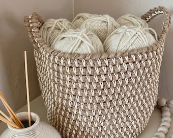 Rope Basket Crochet Pattern with handles, Willow Pond Basket, Digital Download, 10-12 inch Planter Cover, Crochet Home Decor, Modern, Easy