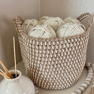 Rope Basket Crochet Pattern with handles, Willow Pond Basket, Digital Download, 10-12 inch Planter Cover, Crochet Home Decor, Modern, Easy