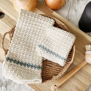Treeline Kitchen Dishcloth and Towel Set, Crochet Pattern, Digital Download, Crochet Washcloth, Easy, Sustainable, Tea Towel, Hostess Gift