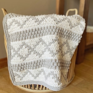 Easy Mosaic Crochet Baby Blanket Pattern: Mosaic Overlay + Bobbles, Written + Charts (PDF Digital Download)
