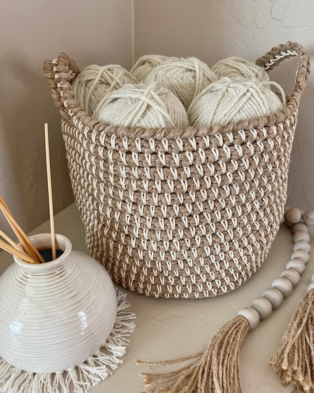 Rope Basket Crochet Pattern With Handles, Willow Pond Basket, Digital