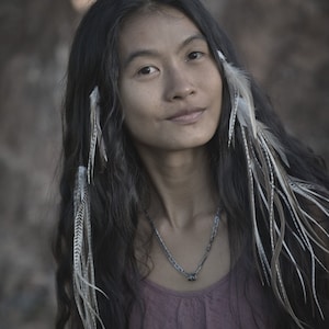 Feather Hair Clip: Boho Hairpin Extension, Grey & White Feathers