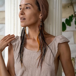 Long Feather earrings brown and Black. Natural feather earrings. Brown feather earrings. Festival earrings with feathers. Boho earrings.